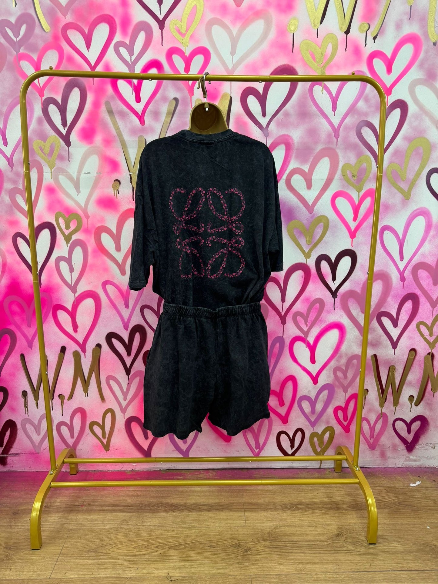 Lola “Pink Hearts” Acid Wash T-Shirt Short Set