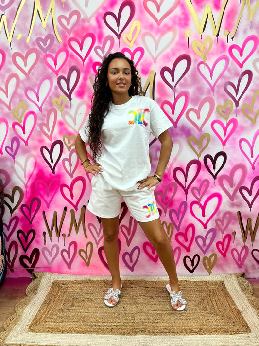 CiCi “Rainbow” White T-Shirt Shorts Set