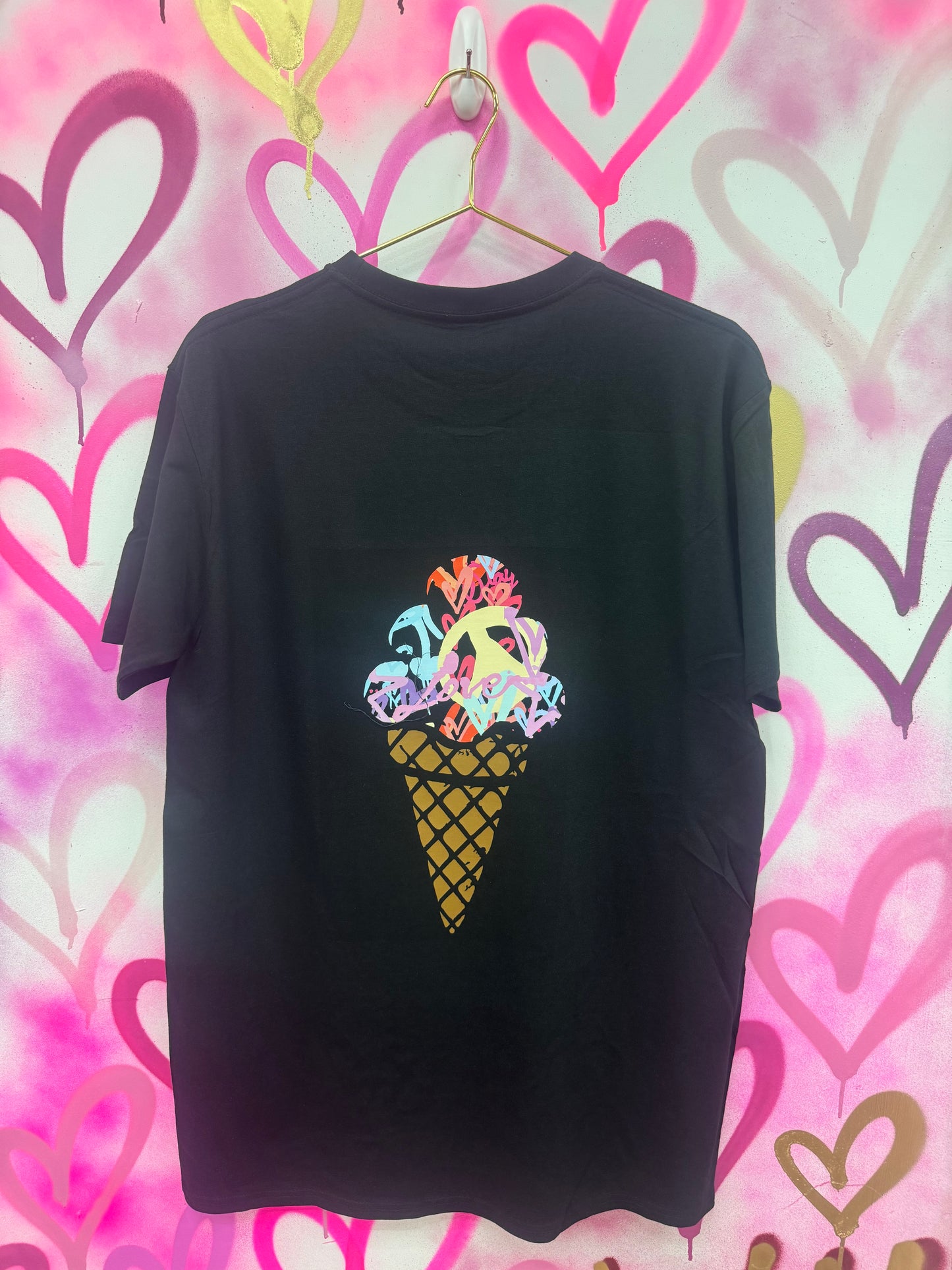 Ice Cream “Pastels Collage” - Black T-Shirt Dress