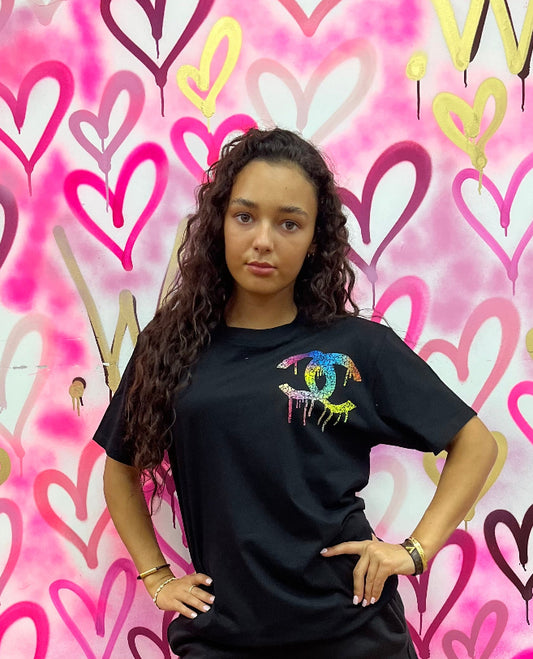 Drip City “Rainbow Hearts” Black T-Shirt