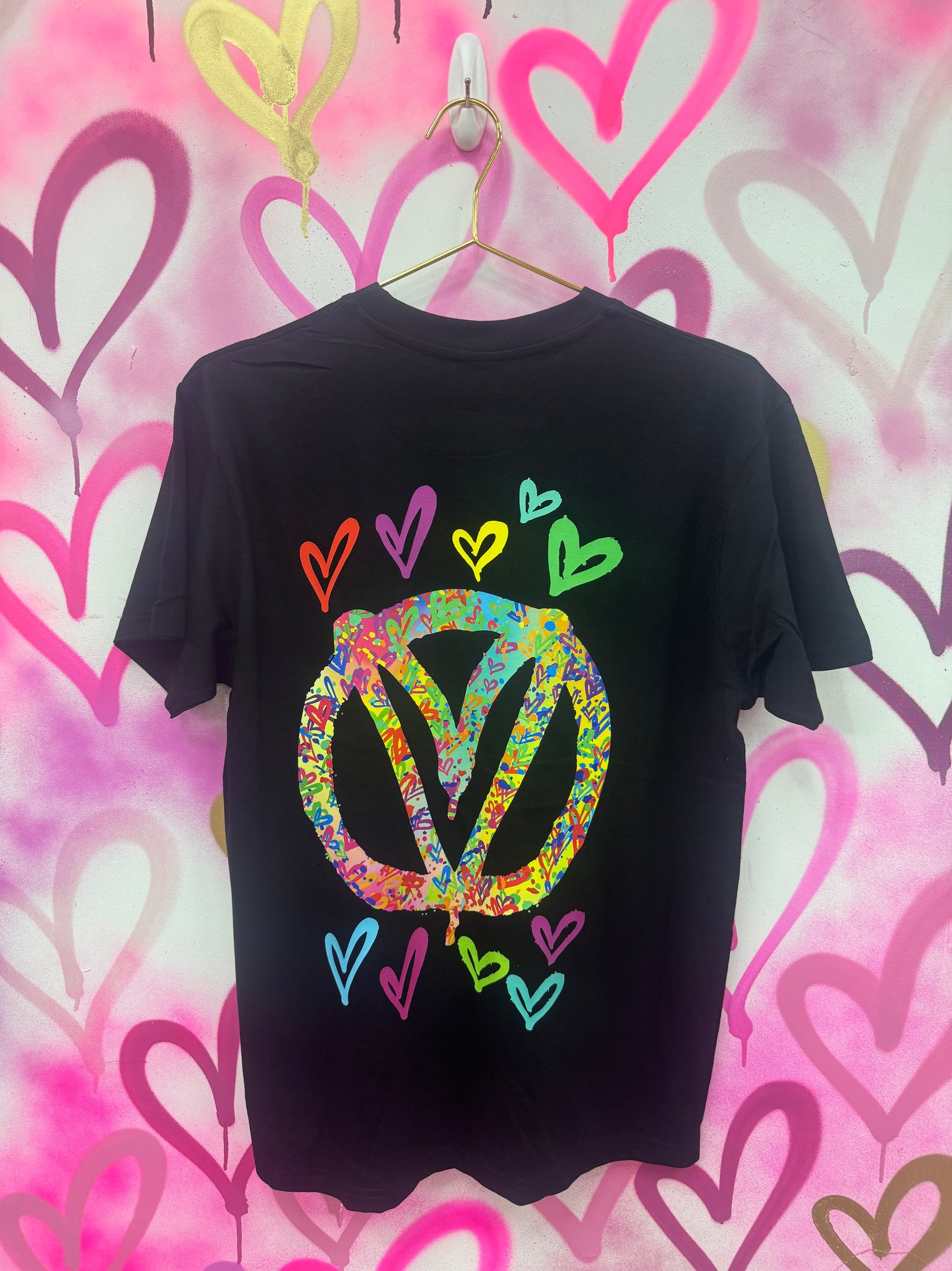 Peace & Love “Rainbow Hearts” - Black T-Shirt