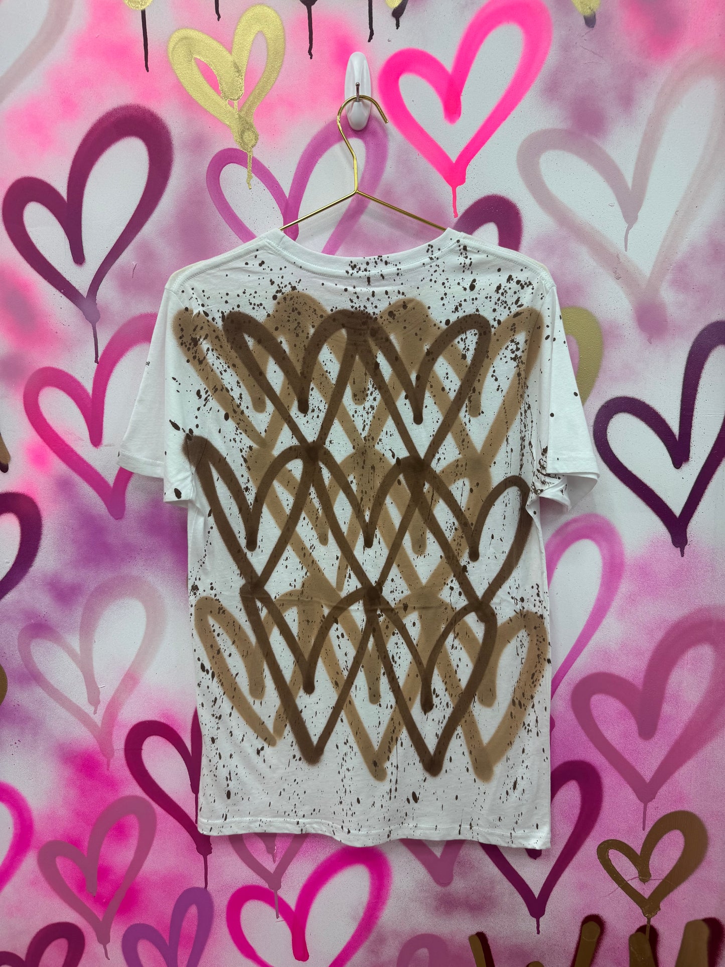 Love Hearts “Brown & Beige” - White T-Shirt