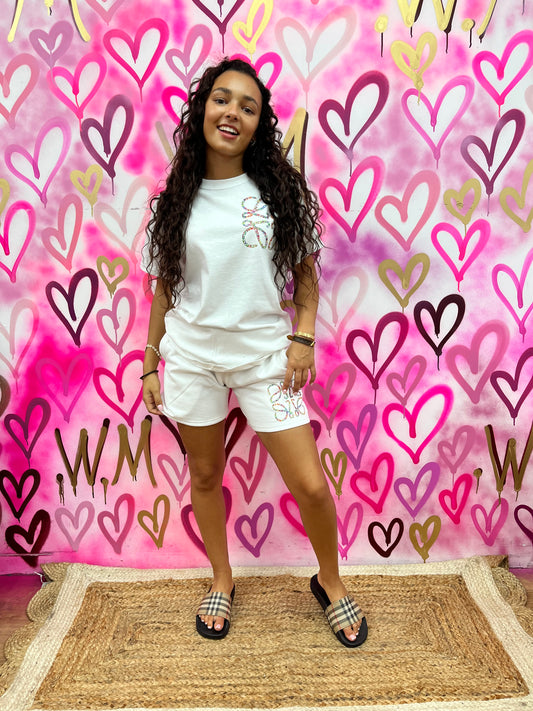 Lola “Multi-Colour Hearts” White T-Shirt Shorts Set