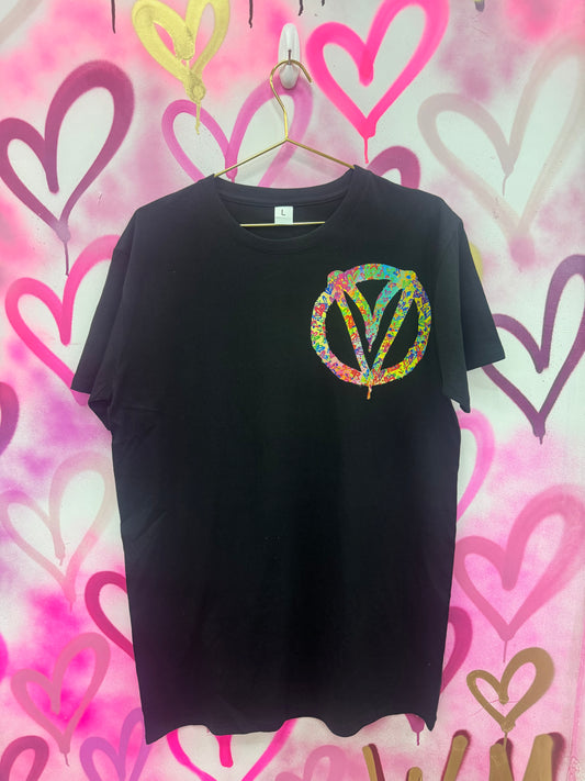 Peace & Love “Rainbow Hearts” - Black T-Shirt Dress