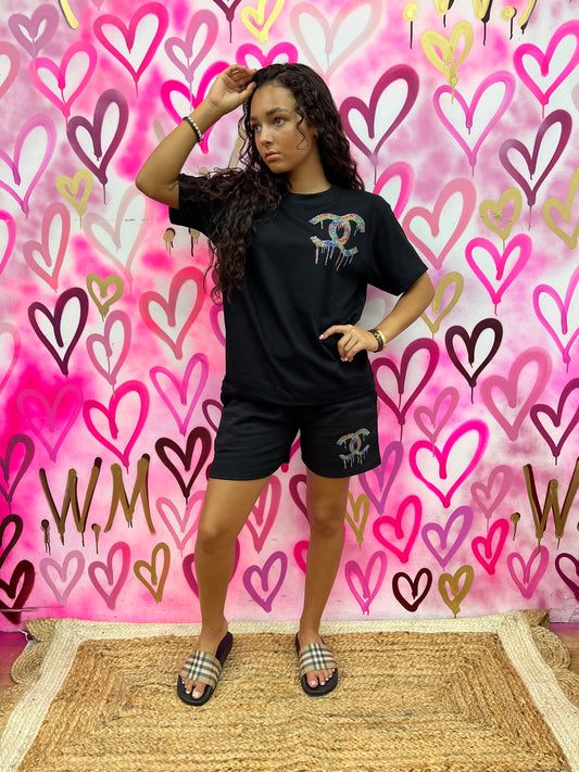 City Drip “Rainbow Hearts” Black T-Shirt Set