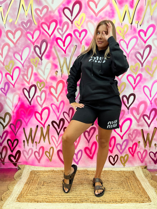 MW “Zebra” Black Hoodie Short Set
