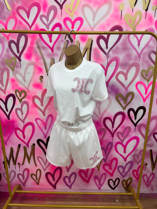 CiCi “Pink Hearts” White T-Shirt Set
