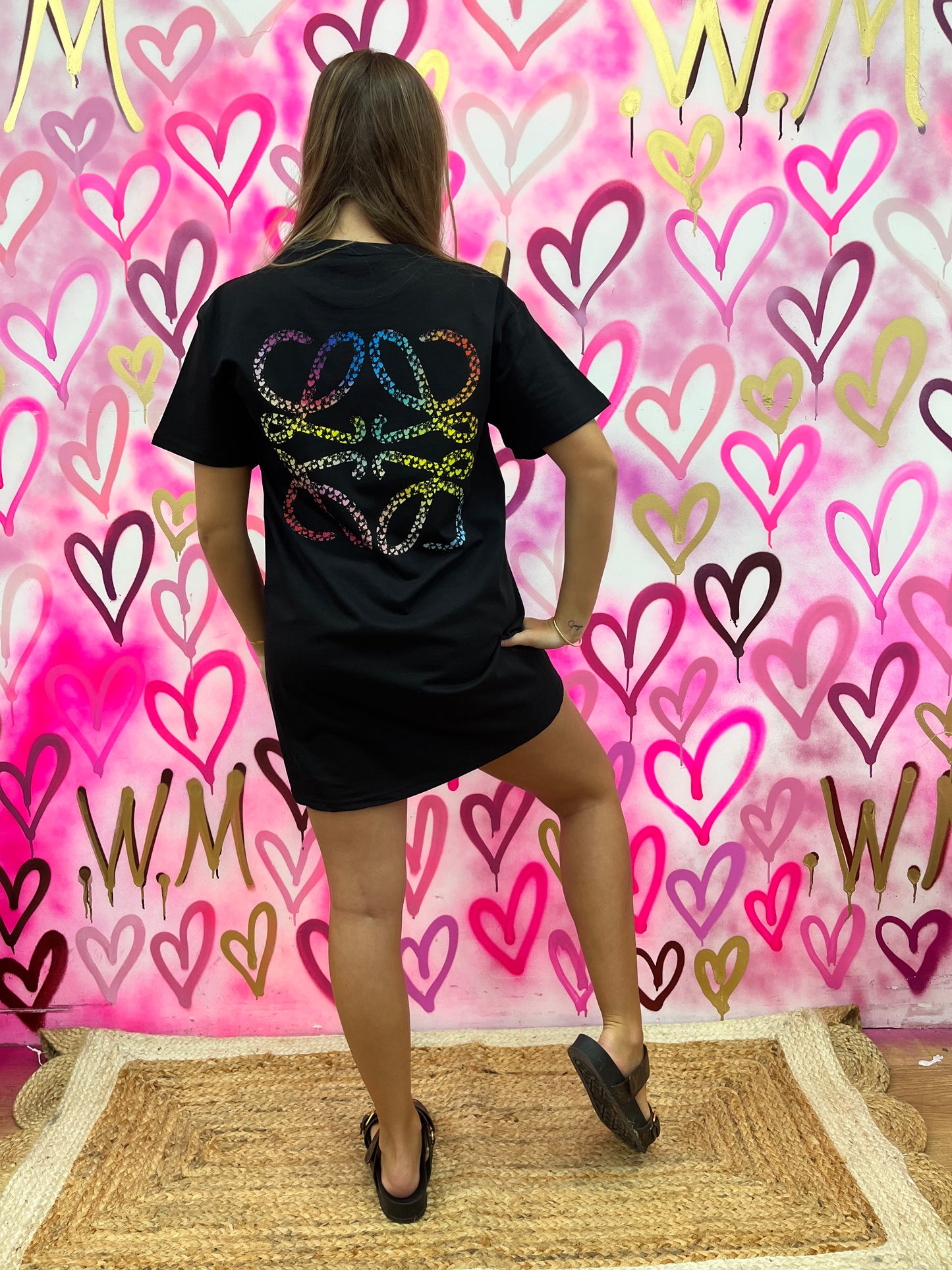 Lola “Rainbow Hearts” Black T-shirt Dress