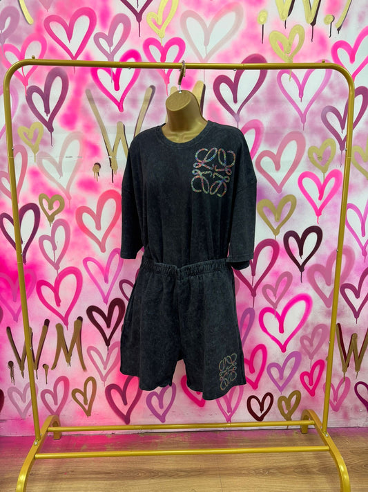 Lola “Rainbow Hearts” Acid Wash T-Shirt Short Set