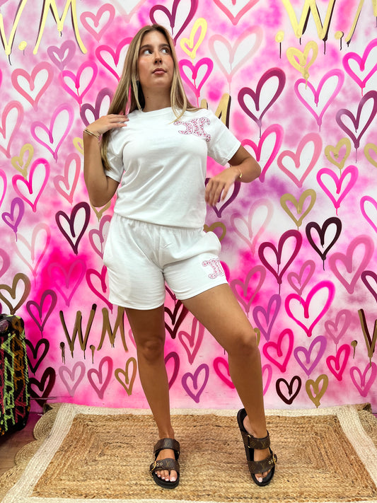 Lola “Pink Hearts” White T-shirt Shorts Set