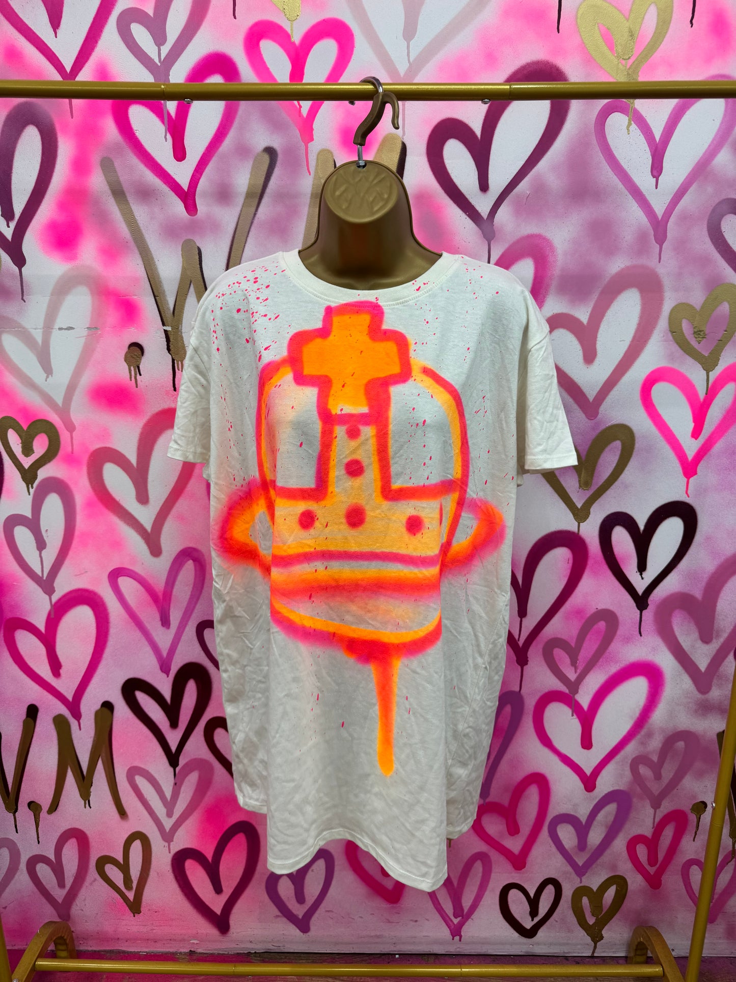 Orb “Neon Pink & Orange” - Cream T-Shirt Dress