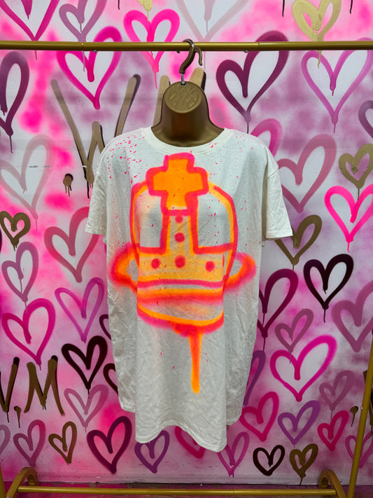 Orb “Neon Pink & Orange” - Cream T-Shirt Dress