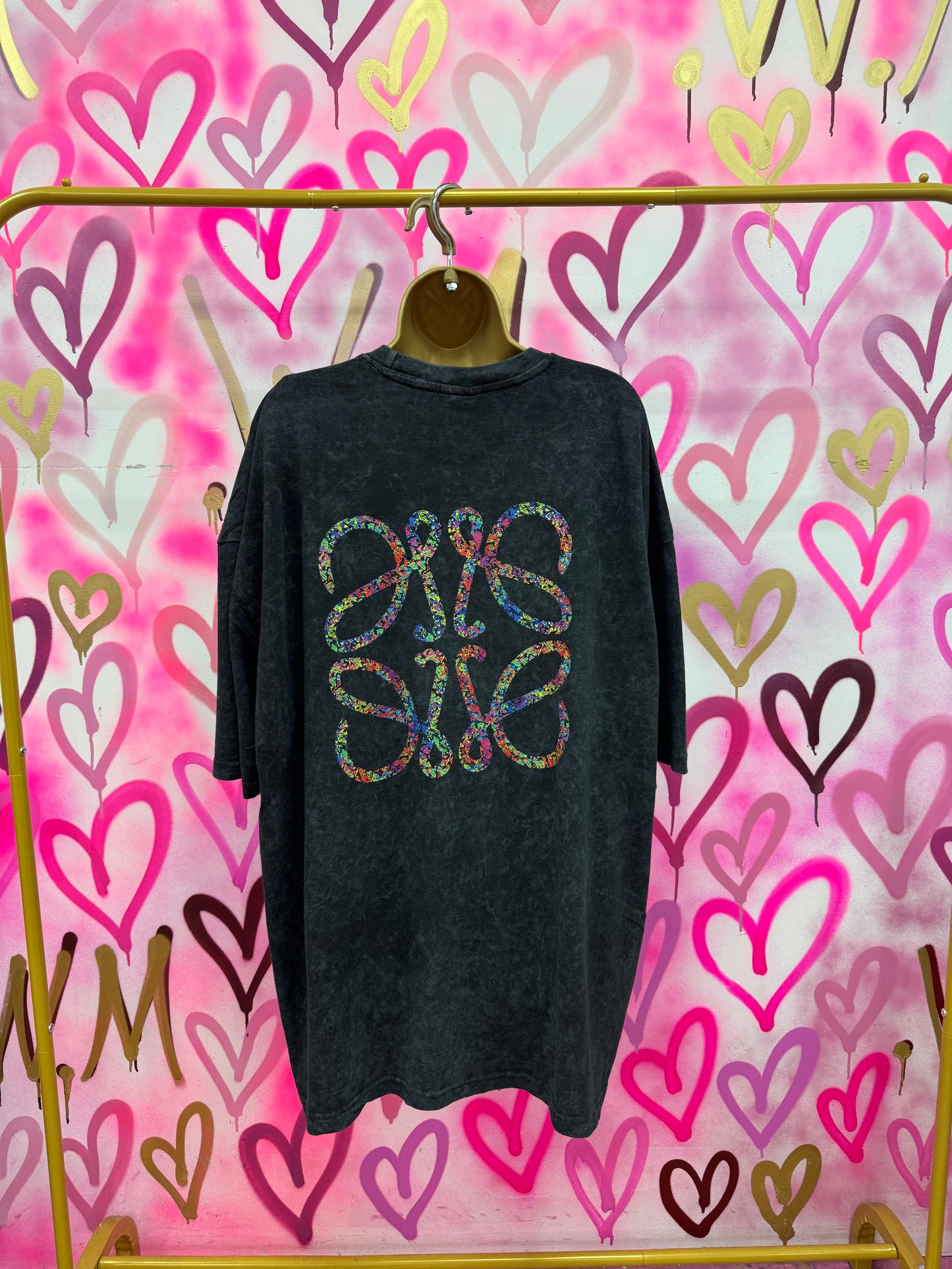 Lola “Rainbow Hearts” - Acid Wash T-Shirt