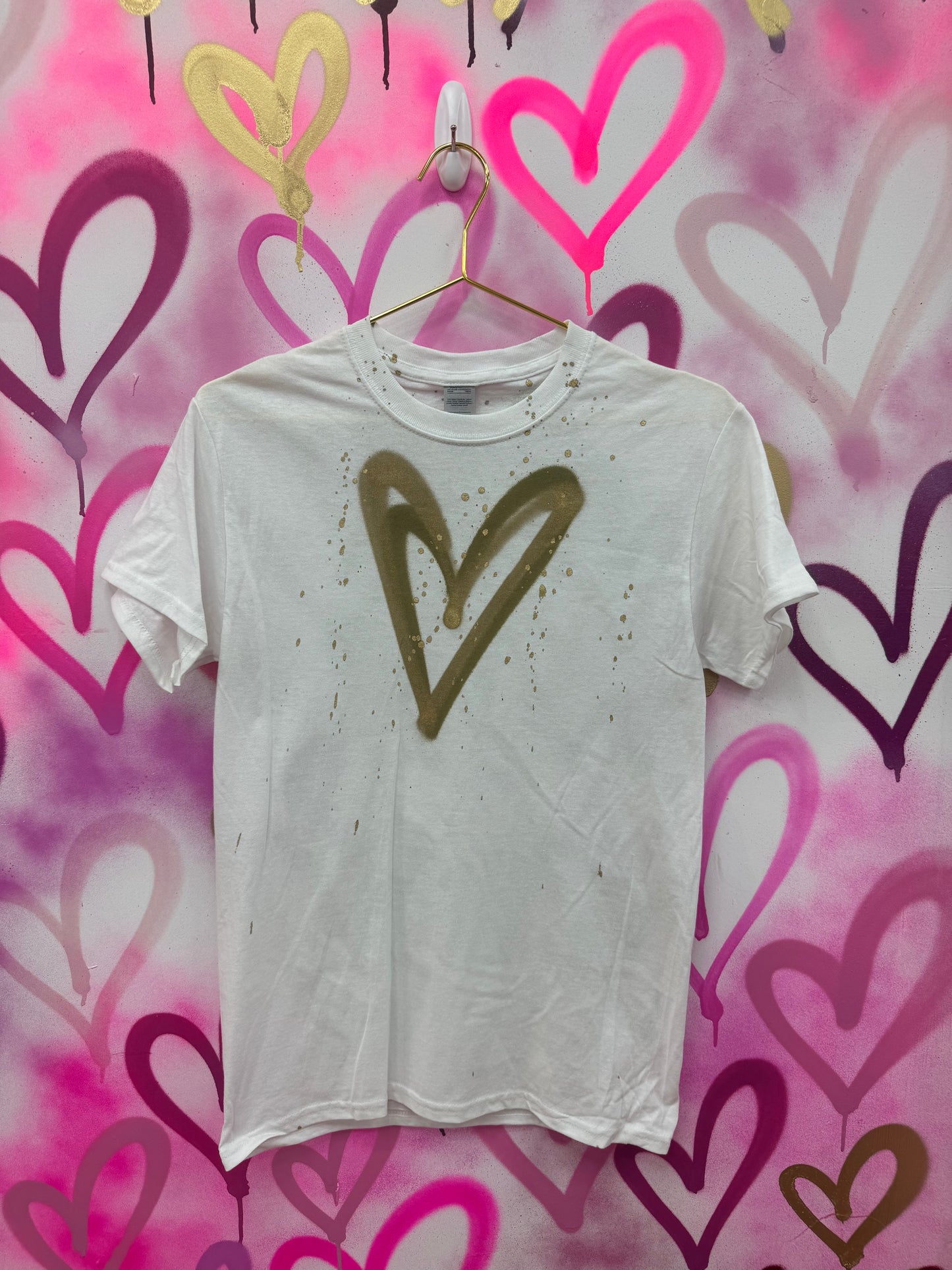 Love Hearts “Khaki & Gold” - White T-Shirt