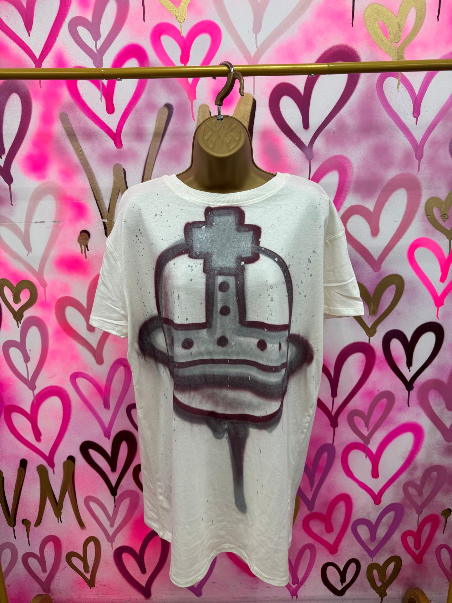 Orb “Burgundy & Silver” - Cream T-Shirt Dress