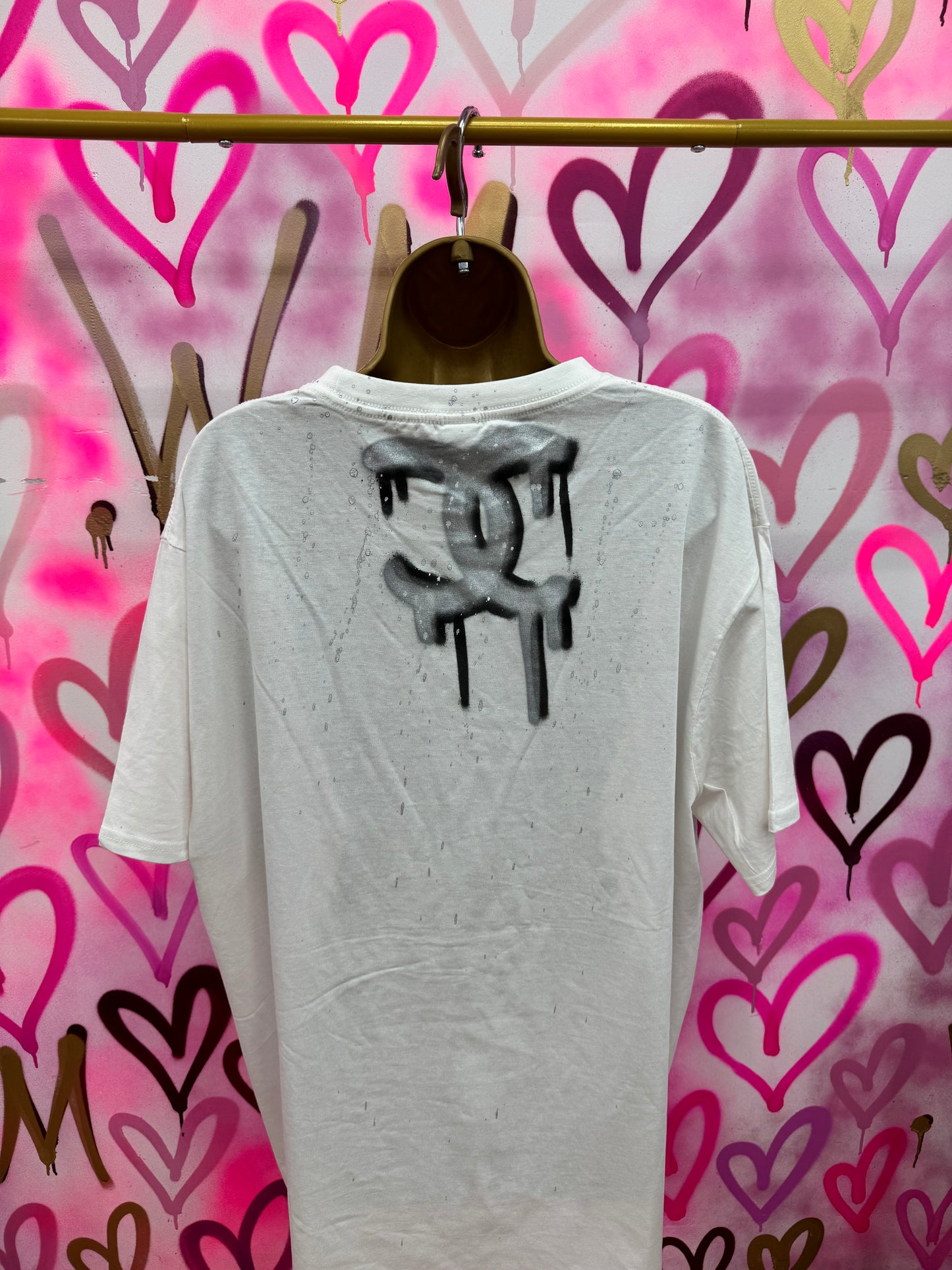 Drip City “Silver & Black” - White T-Shirt Dress