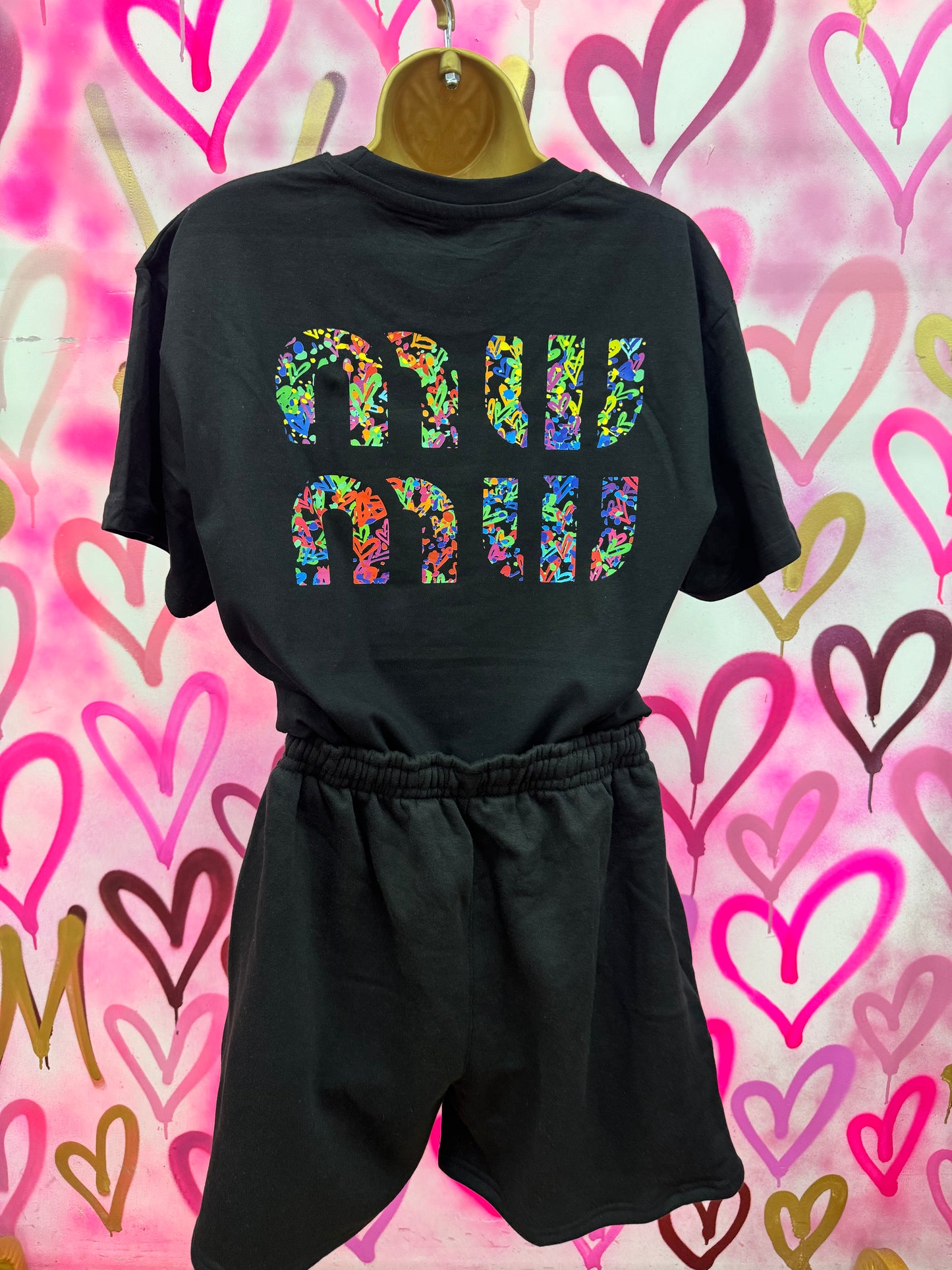 MW “Rainbow Hearts” - Black T-Shirt Short Set