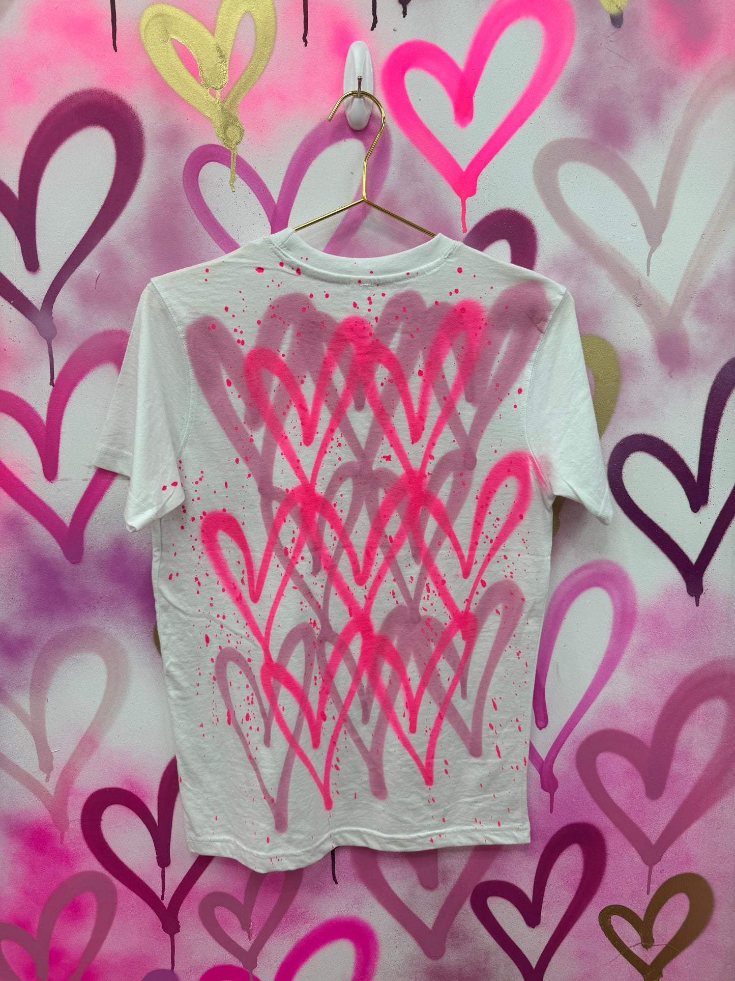 Love Hearts “Neon Pink” - White T-Shirt