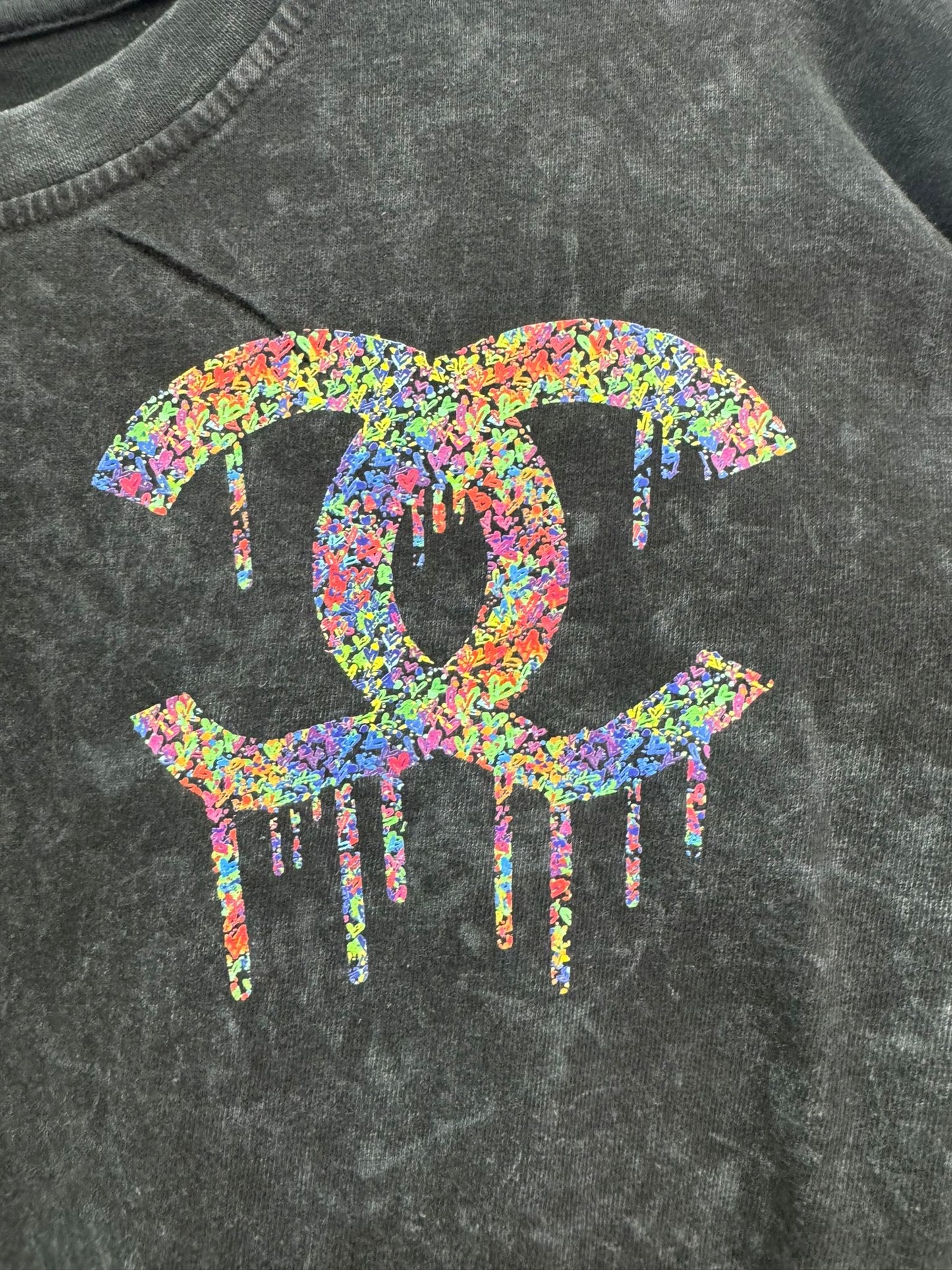 Drip City “Rainbow Hearts” Acid Wash T-Shirt Short Set