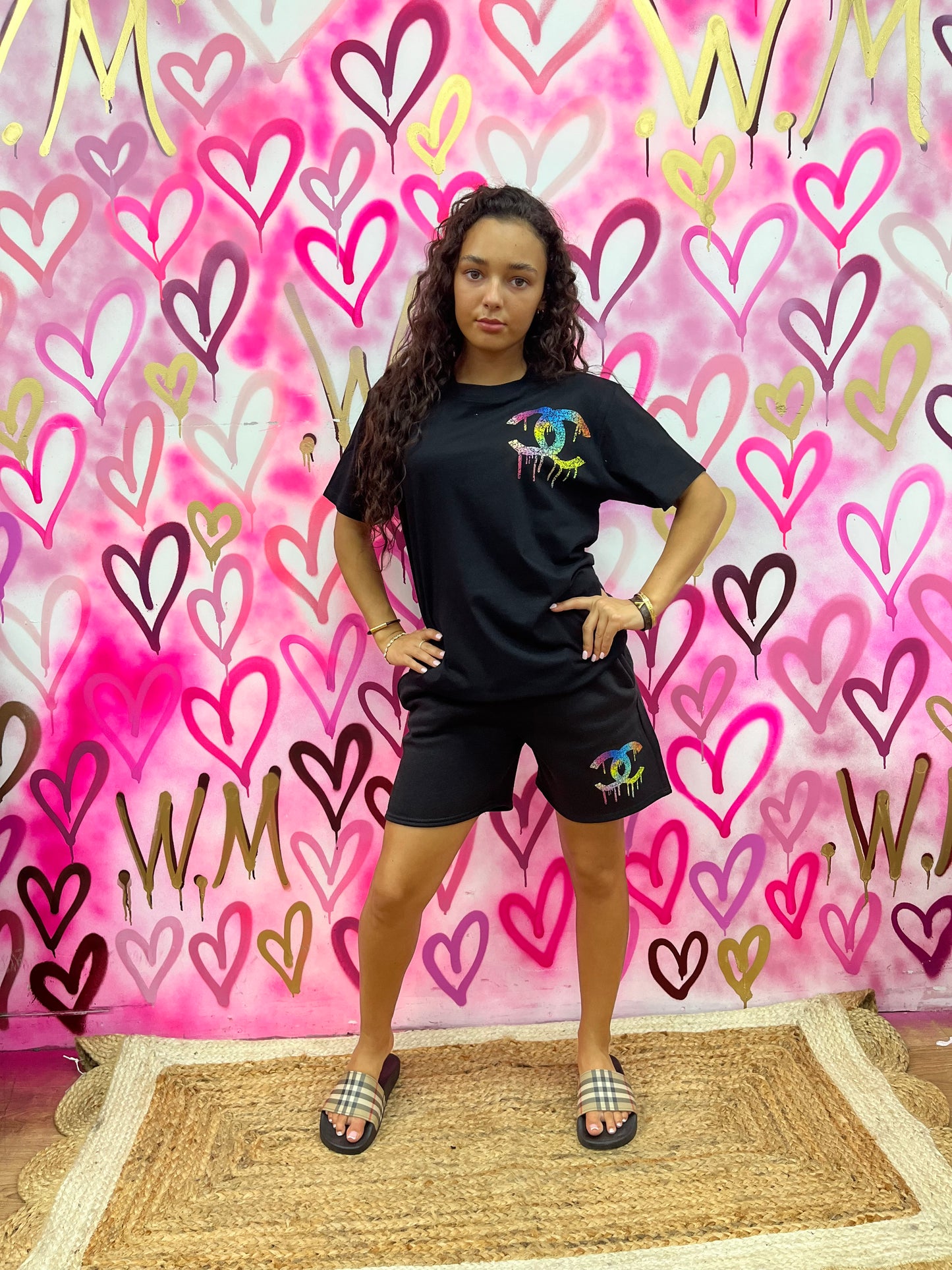 Drip City “Rainbow Hearts” Black T-Shirt Shorts Set