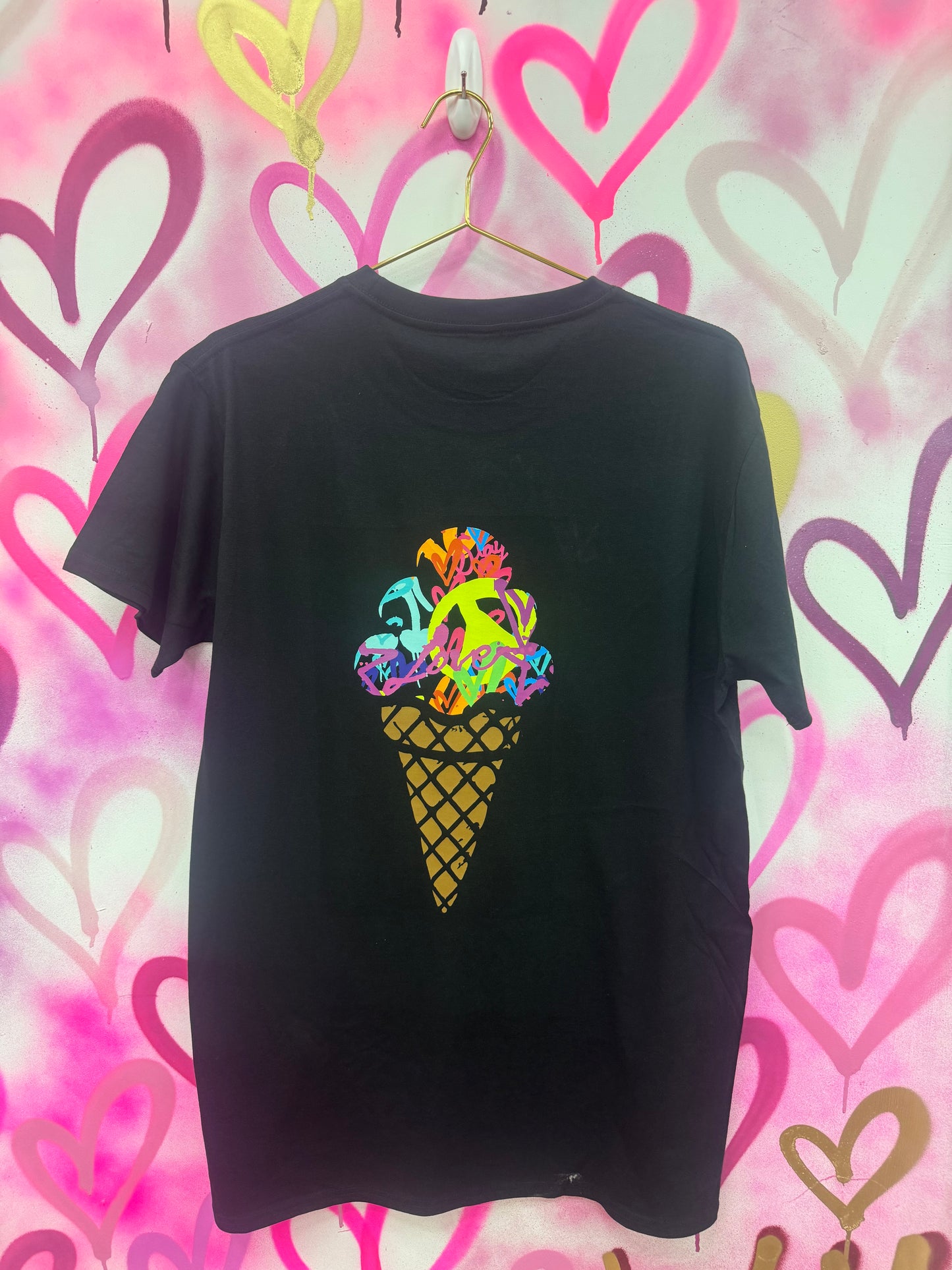 Ice Cream “Rainbow Collage” - Black T-Shirt Dress