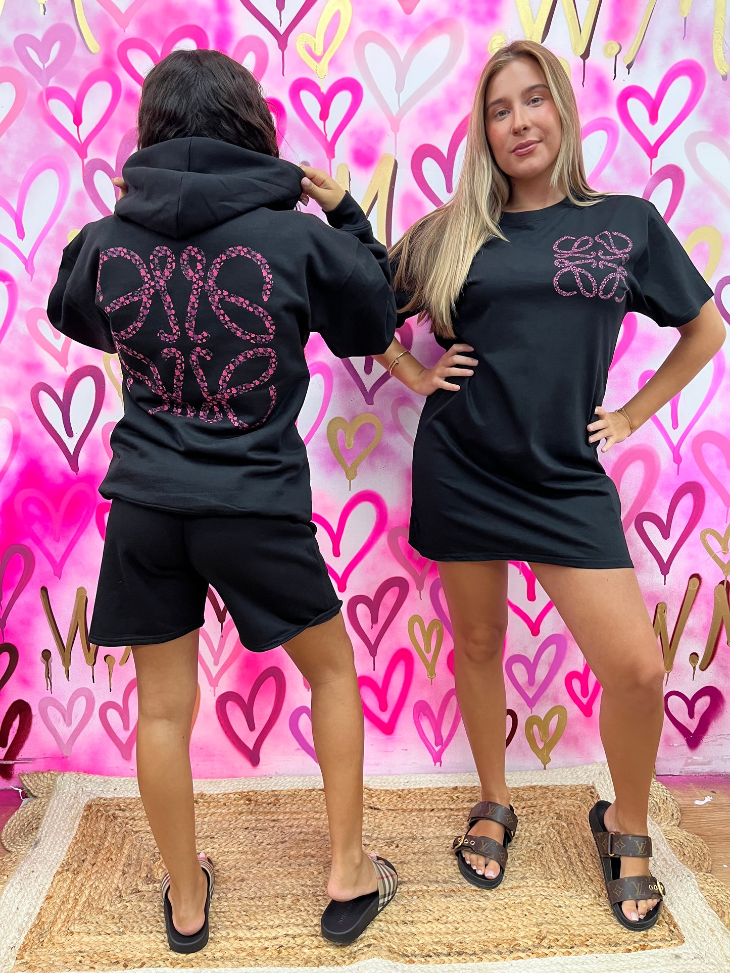Lola “Pink Hearts” Black Hoodie