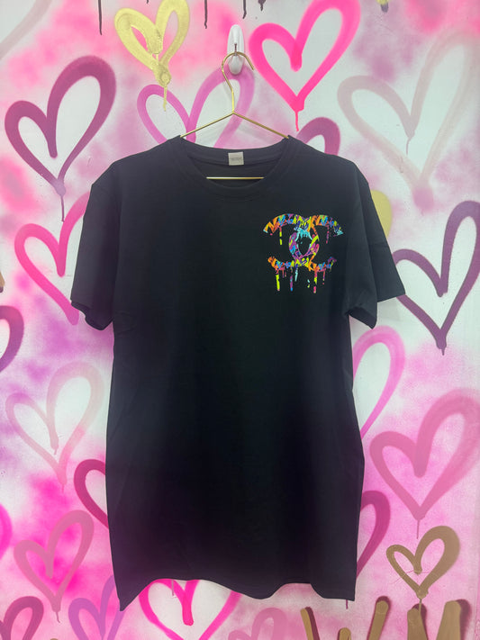 Drip City “Rainbow Collage” - Black T-Shirt Dress