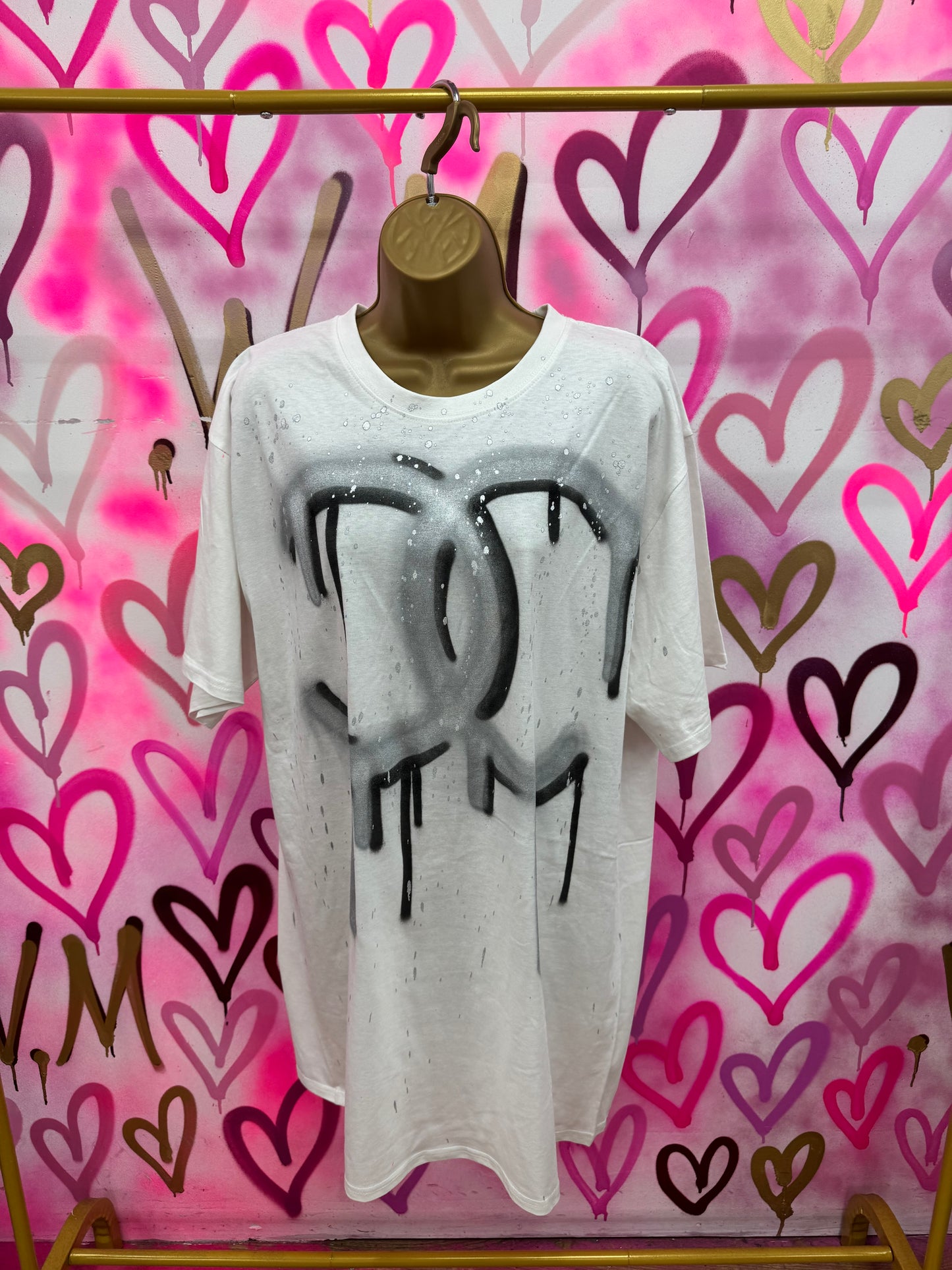 Drip City “Silver & Black” - White T-Shirt Dress