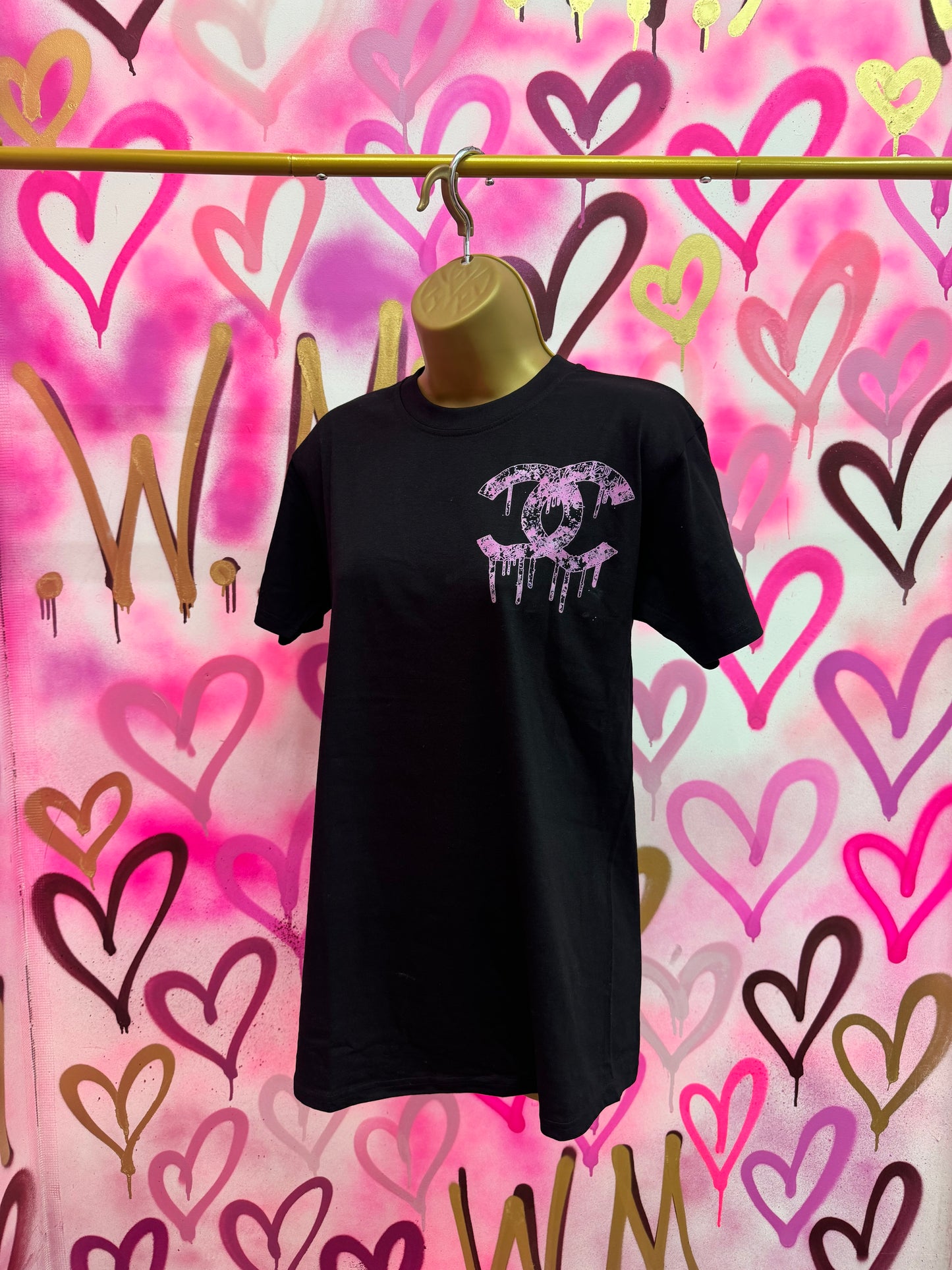 Drip City “Pink Floral” Black T-Shirt