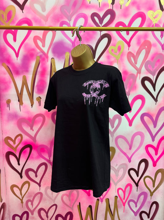 Drip City “Pink Floral” Black T-Shirt