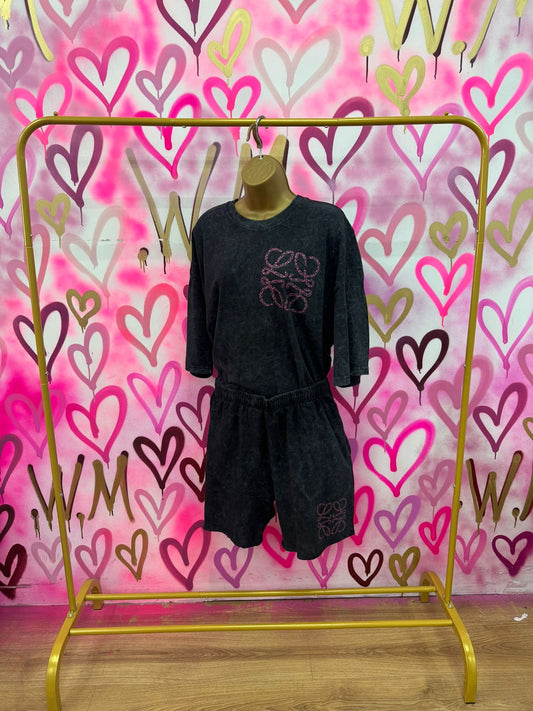 Lola “Pink Hearts” Acid Wash T-Shirt Short Set