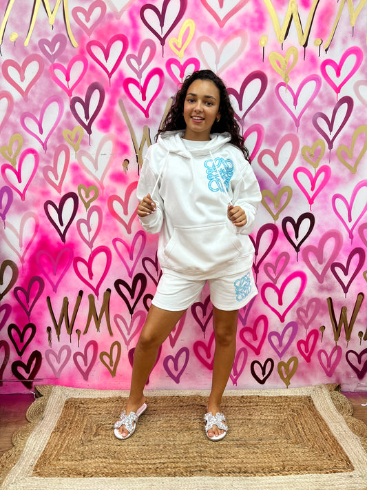 Lola “Blue Hearts” White Hoodie