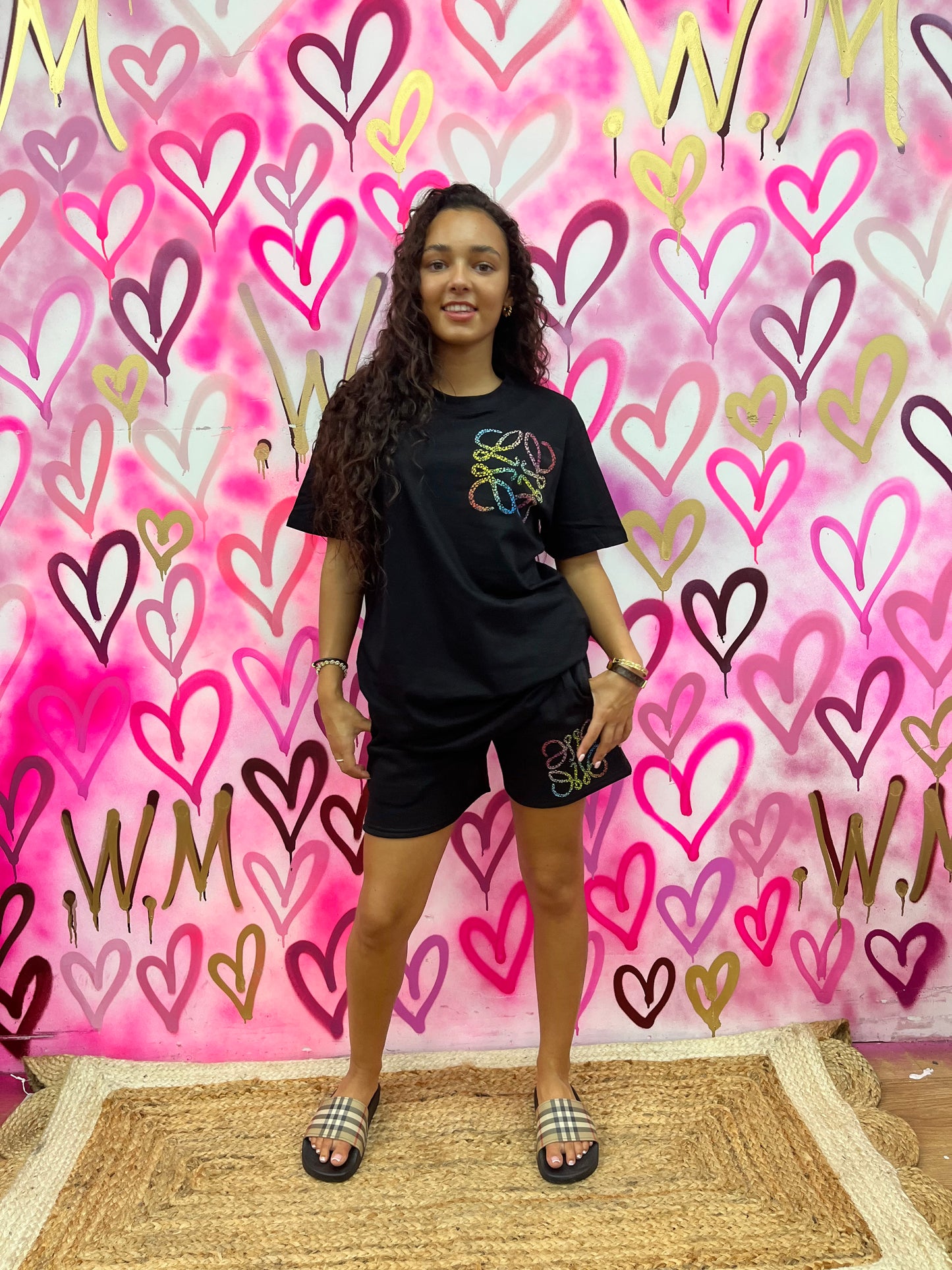 Lola “Rainbow Hearts” Black T-Shirt Shorts Set
