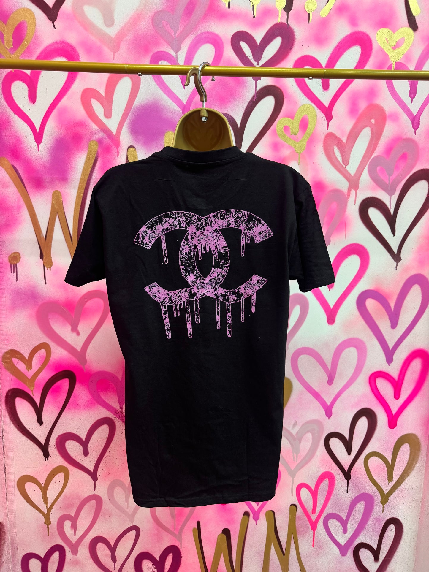 Drip City “Pink Floral” Black T-Shirt