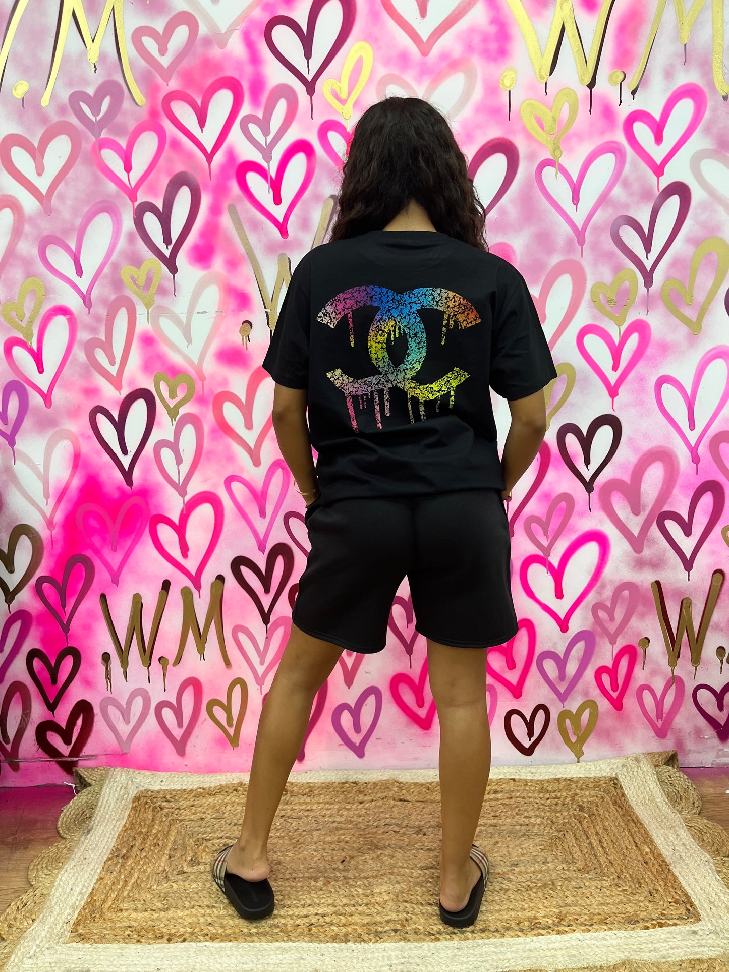 Drip City “Rainbow Hearts” Black T-Shirt Shorts Set