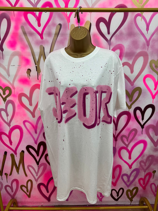Dion “Raspberry Pink” - White T-Shirt