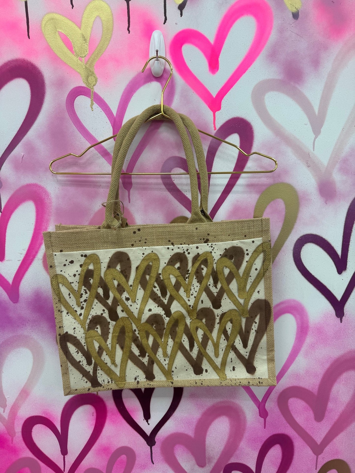 Love Hearts “Brown & Gold” - Beach Bag