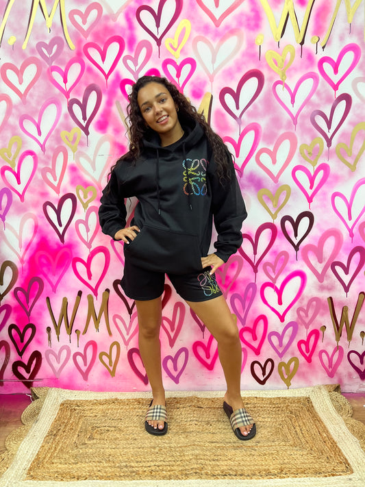 Lola “Rainbow Hearts” Black Hoodie