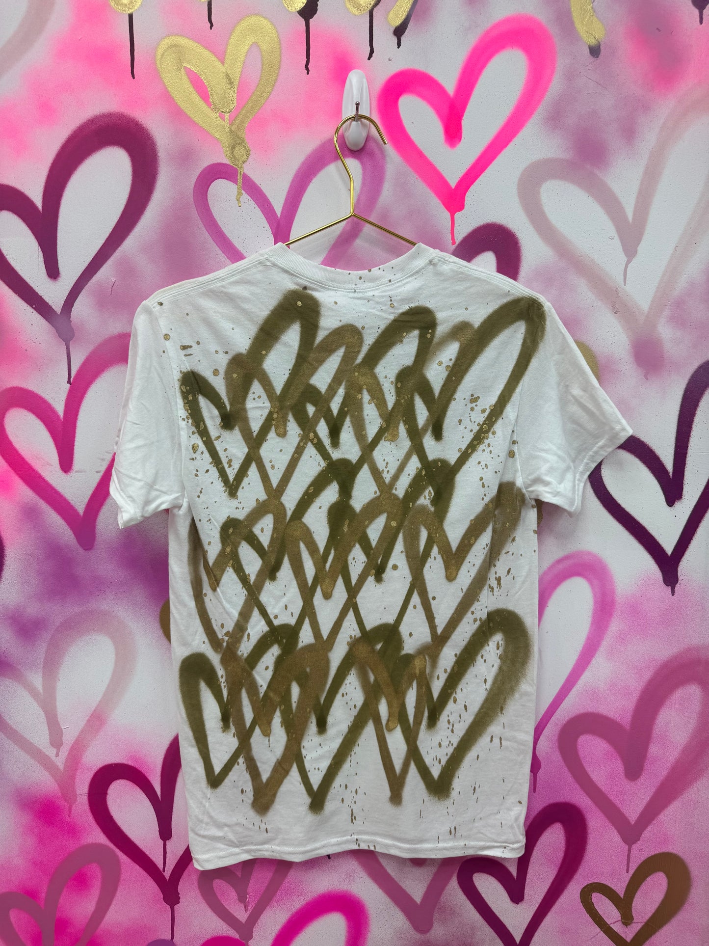 Love Hearts “Khaki & Gold” - White T-Shirt