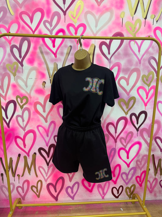 CiCi “Rainbow Hearts” Black T-Shirt Short Set