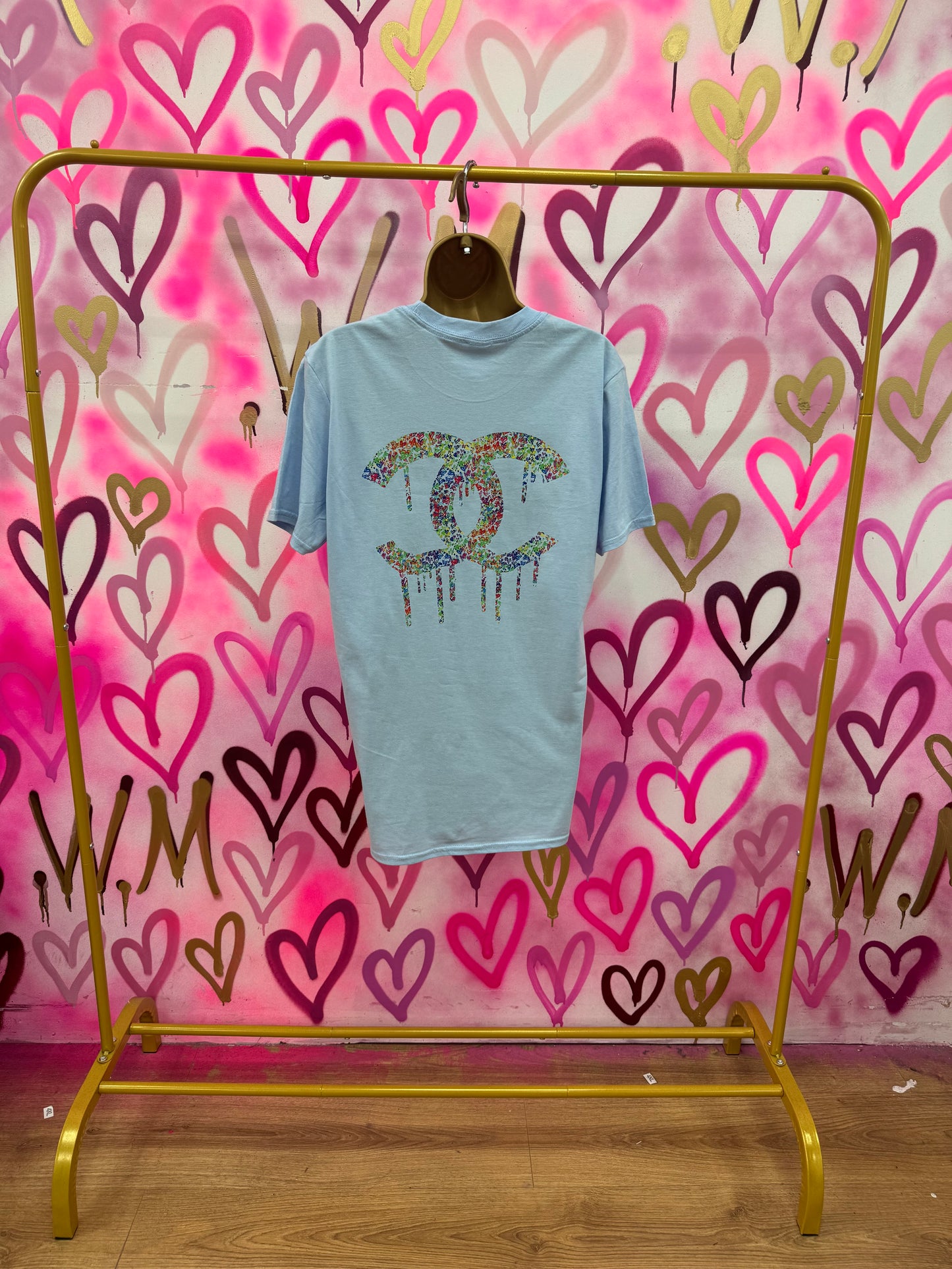 Drip City “Rainbow Hearts” Blue T-Shirt