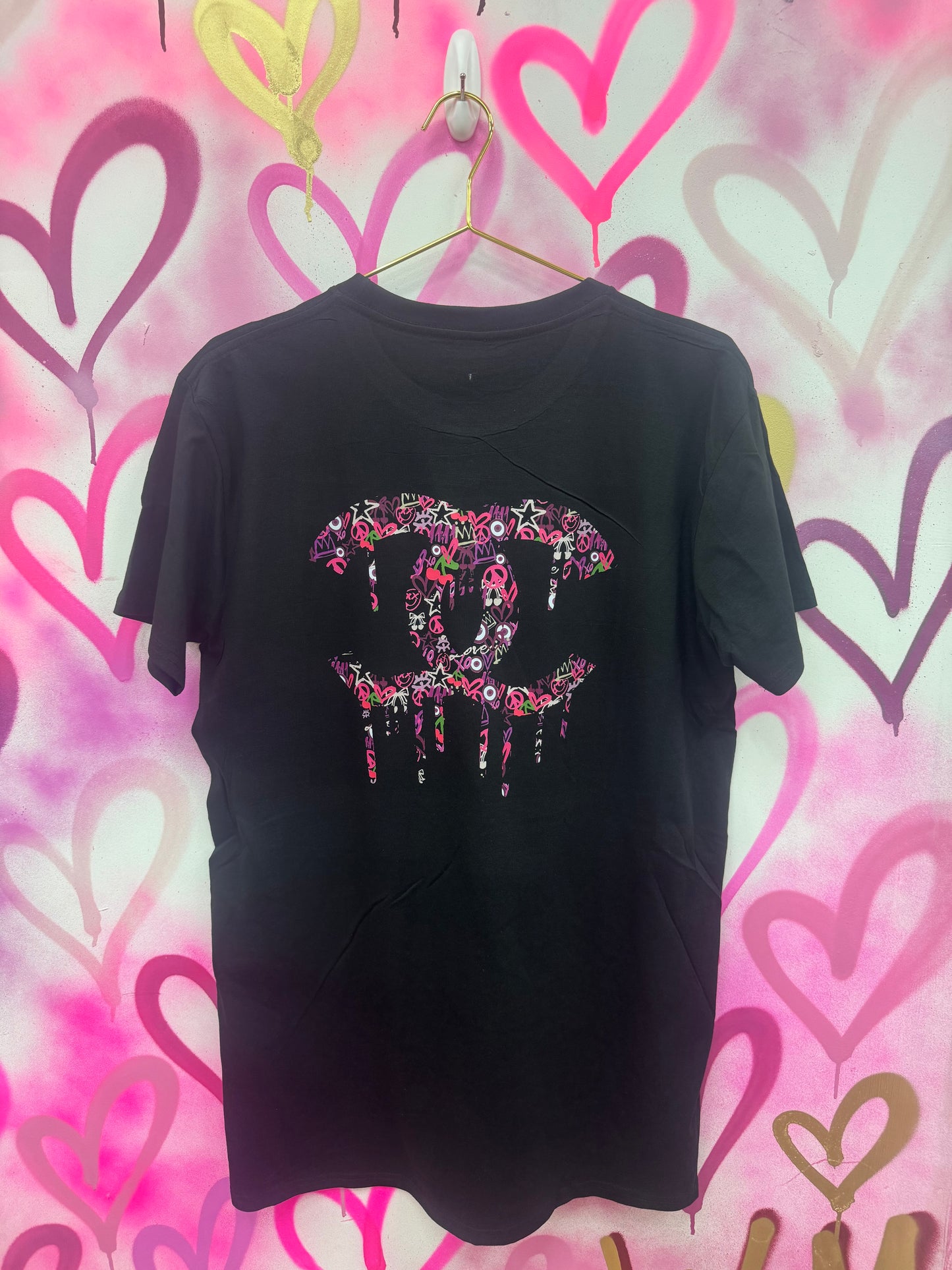 Drip City “Pink Collage” - Black T-Shirt Dress