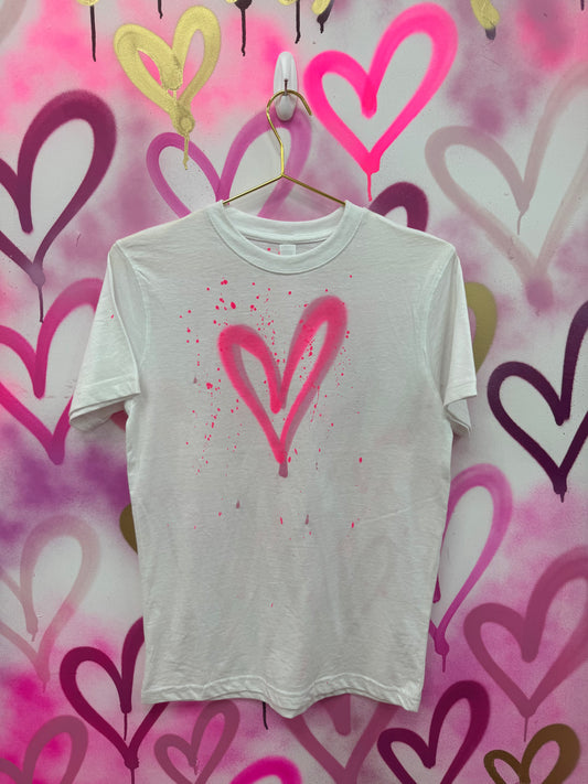 Love Hearts “Neon Pink” - White T-Shirt