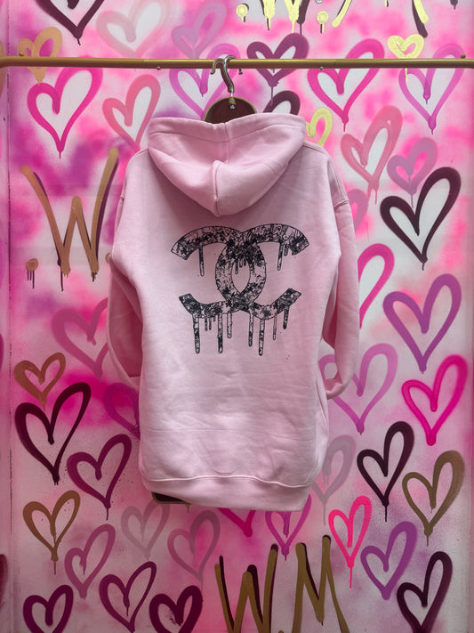 Drip City “Black Floral” Pink Hoodie