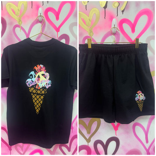Ice Cream “Pastels” - Black T-Shirt Short Set
