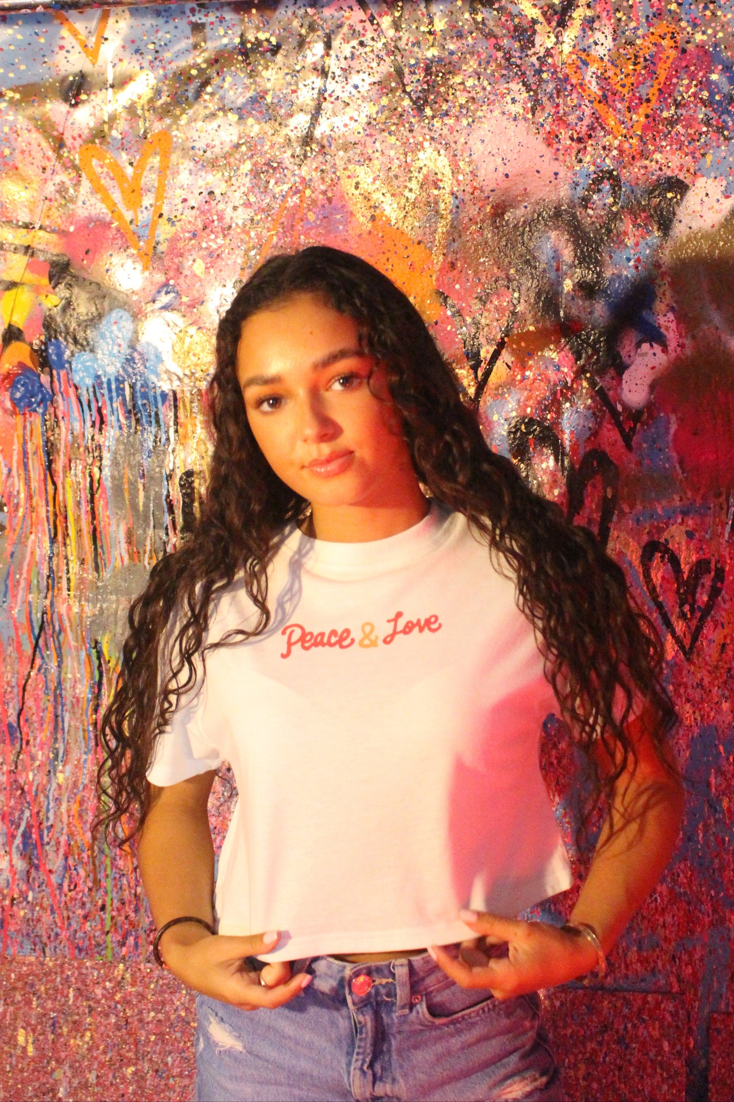 "Peace & Love" White Crop Top
