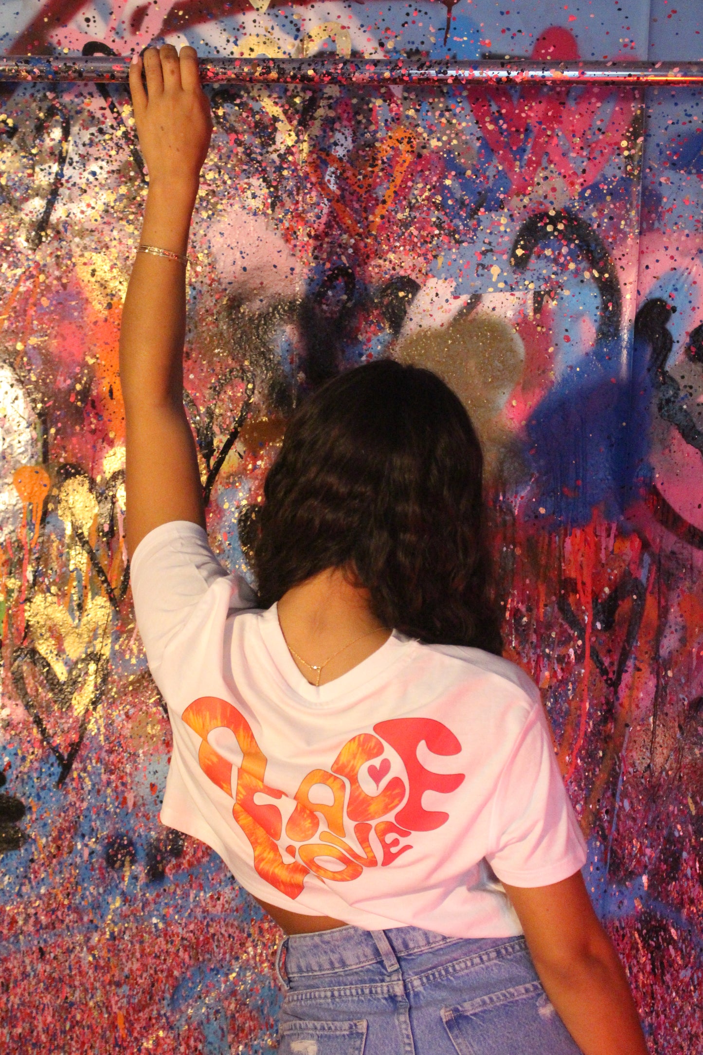 "Peace & Love" White Crop Top