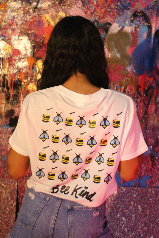 "Bee Kind" White Crop Top