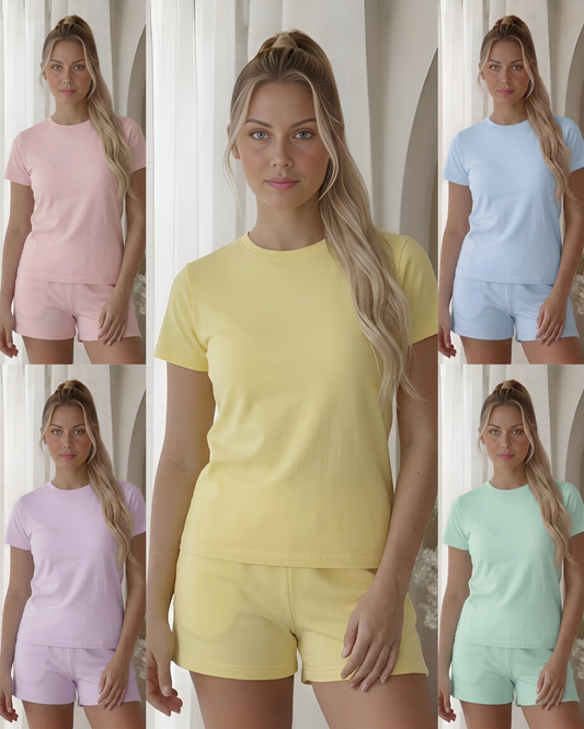 (Pre Order) T-shirt Thick Short Set - Different Colours