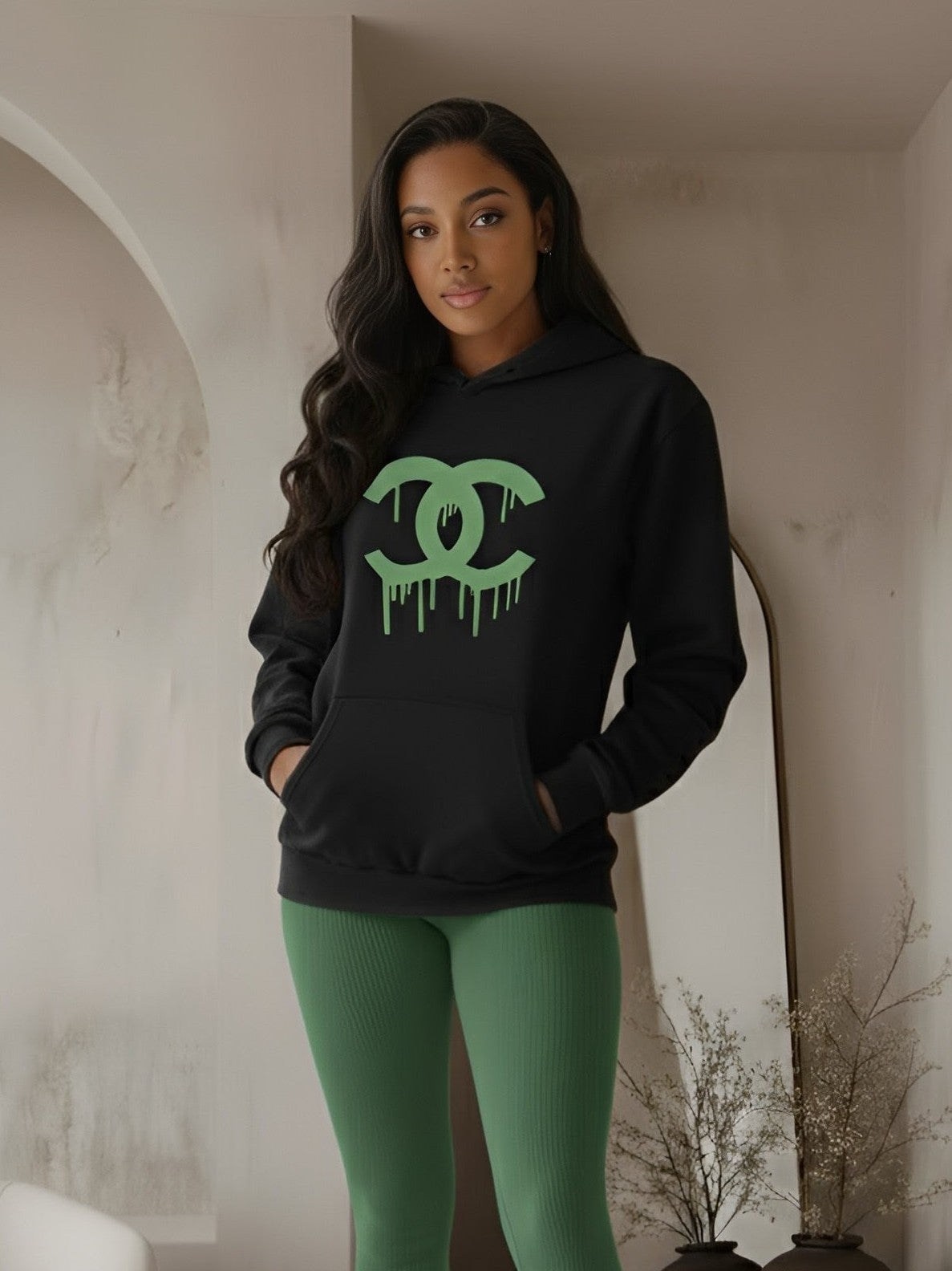 "City Drip" Green - Black Hoodie
